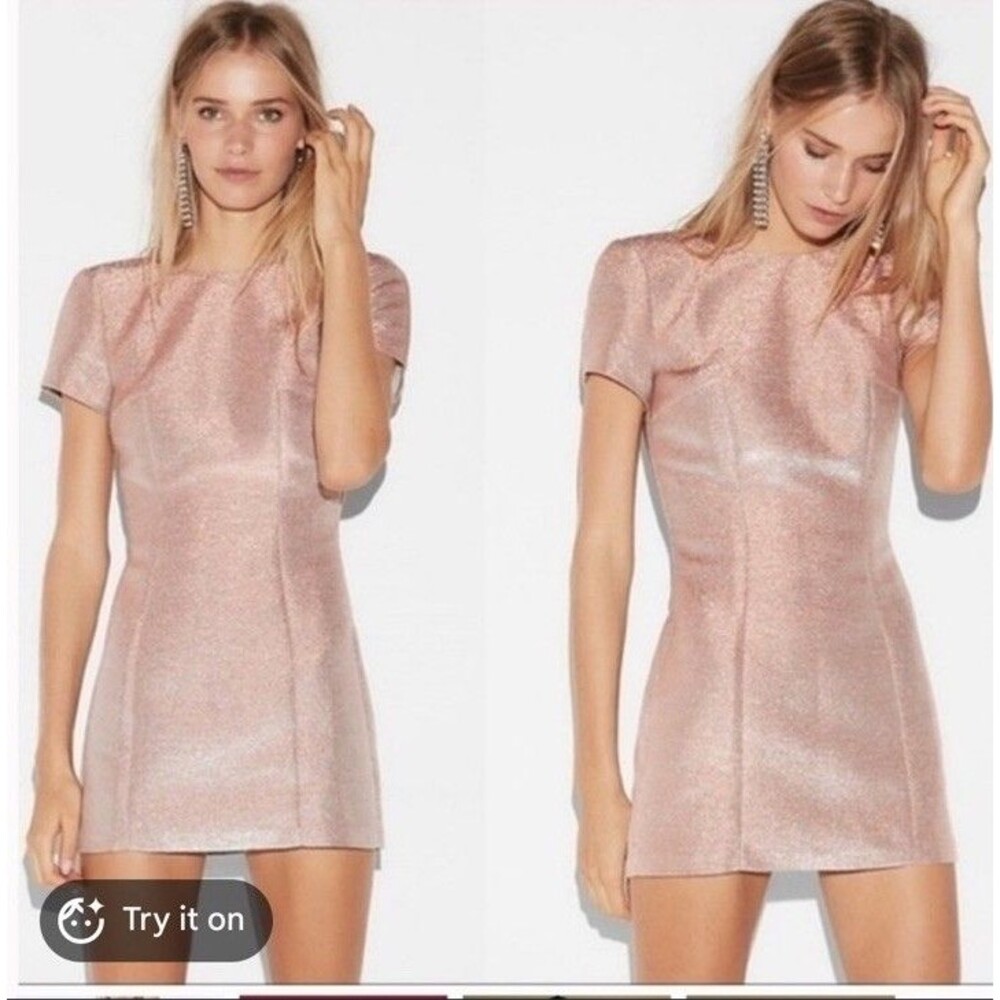 EXPRESS Metallic Rose Gold Mini Sheath Dress OPEN BACK size 6